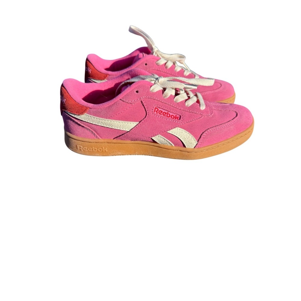Reebok Club C Grounds UK Womens 8 Pink Suede Gum Sole Retro Sneakers